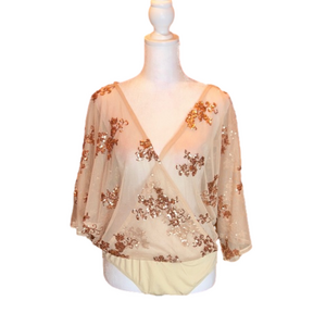 CHARLOTTE RUSSE Sexy Bling Sequins See-Through Snap Crotch Top NWT! Size M